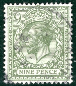 GB KGV Stamp SG.393b 9d Olive-Green (1922) ROYAL CYPHER Used CDS Cat £40+ ORED73