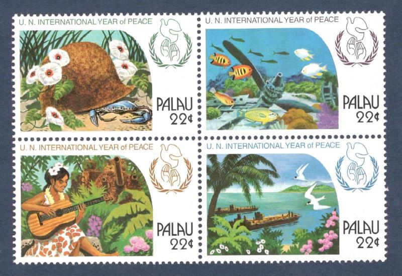 Palau 109-112 (112a) UN International Peace Year Block Of 4 Mint/nh SHIPS FREE