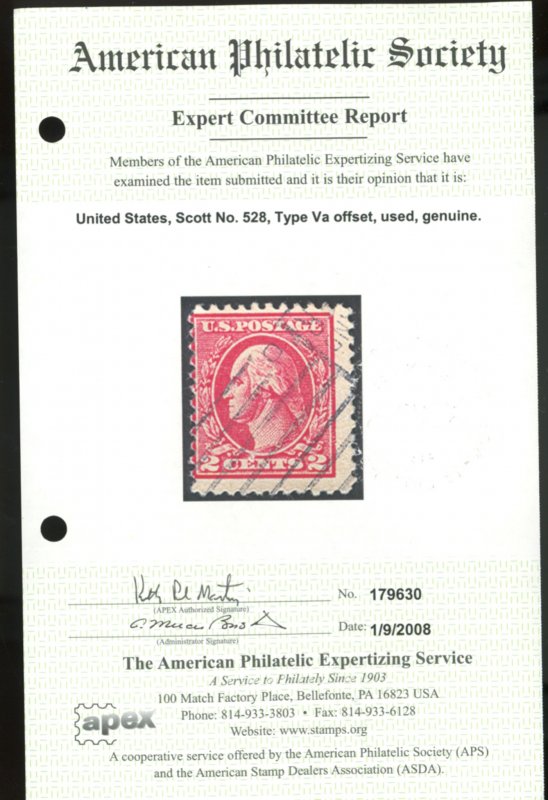 U.S. #528 USED WITH APS CERT