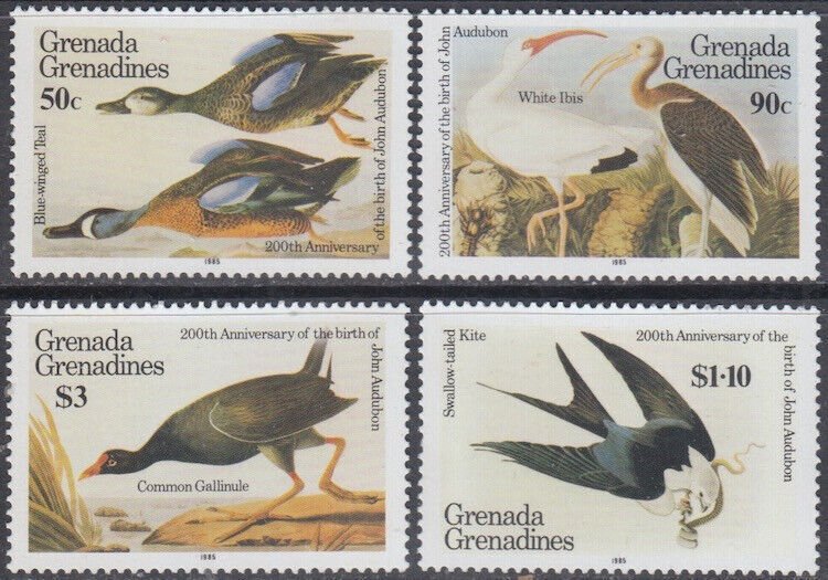 GRENADA GRENADINES Sc #637-40 MNH CPL SET of 4 - AUDUBON BIRDS