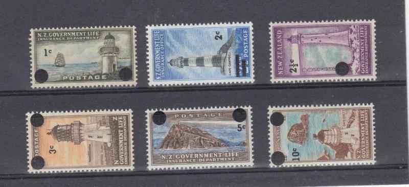 NEW ZEALAND # OY37-OY42 MNH VAR cts NZ LIGHTHOUSES SURCHARGED CAT VALUE $22