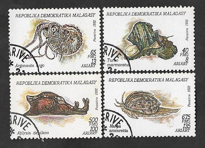 SD)1992 MADAGASCAR MARINE LIFE, MOLLUSCS, ARGONAUTA, MARBLE TURBAN, MARBLE TURB