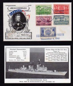 USS Macdonough DLG 8 Boston First Day Commission 1961 Navy Naval Cover Military