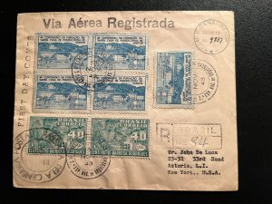 1943 Registered Brazil Airmail First Day Cover FDC to Astoria LI NY USA