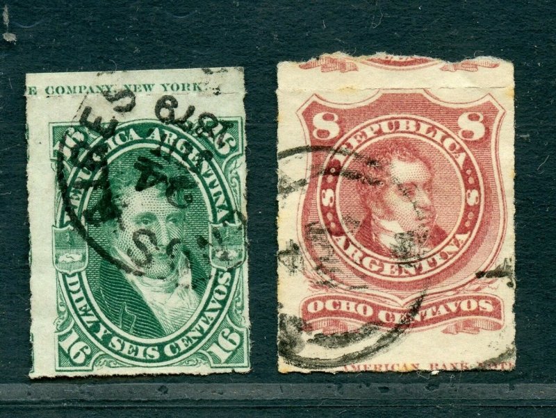 ARGENTINA SCOTT #18A AND 39 USED STAMP WITH PARTIAL IMPRINT AS SHOWN