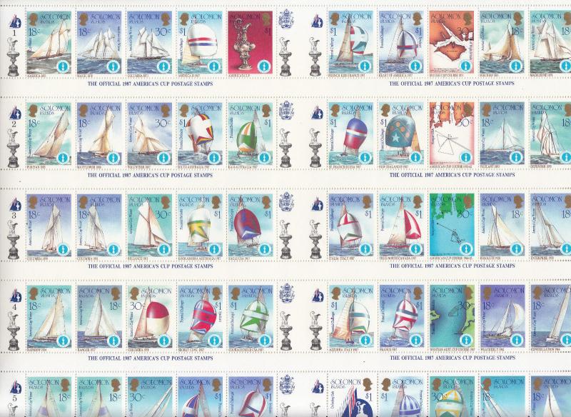 Solomon Islands - 1986 America's Cup complete sheet Sc# 570/574 - MNH