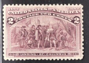 US Stamp#231 2c Brown Violet Landing of Columbus MINT Hinged OG SCV $ $12.50 