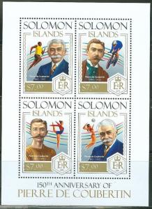 SOLOMON ISLANDS  2013  150th BIRTH PIERRE de COUBERTIN OLYMPIC  SHEET  MINT NH