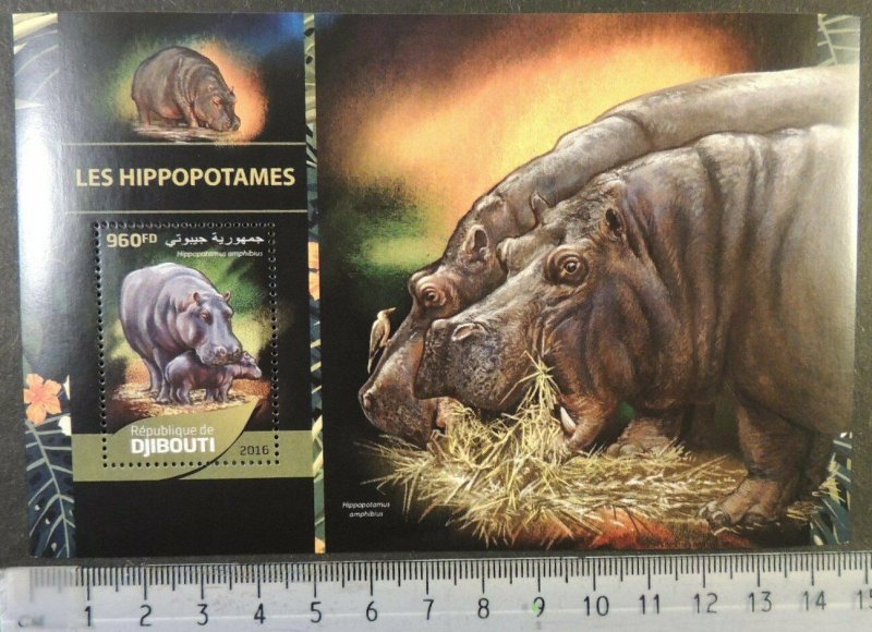 Djibouti 2016 hippos animals s/sheet mnh