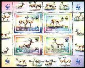 Niger Republic 1998 WWF Logo opt'd on Gazelles perf m/she...