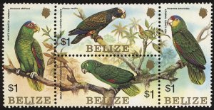 BELIZE Sc 739 VF+/MNH - 1984   Parrots se tenant Block of 4