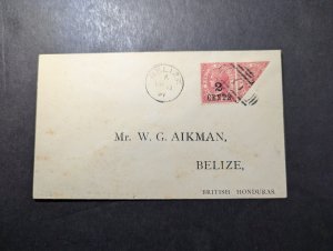 1891 British Honduras Bisect 2 Cents Overprint Cover Belize Local Use