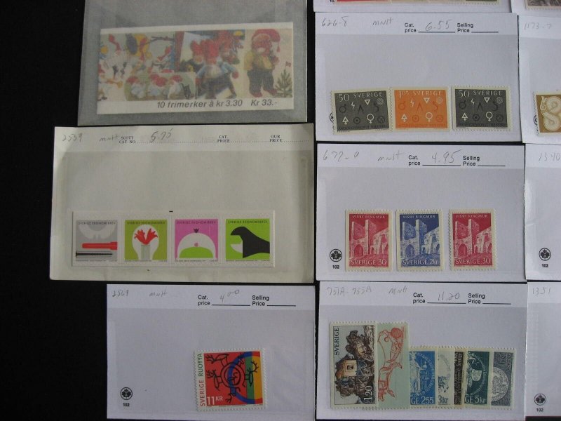 Sweden MNH stamps 1958 to 2007 era assembled in sales cards possible mixed cond