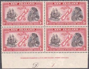 NEW ZEALAND 1940 Centenary 1d Captain Cook plate block MNH CP cat NZ$40.....K483