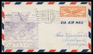 US 1936 Nov. 1st First Flight US Airmail  Santa Barbara