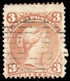 Canada #25 Cat$40, 1868 3c red, used