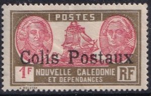 New Caledonia Q5 (mh, creased) 1fr ship, dp ol & Salmon red, ovptd (1930)