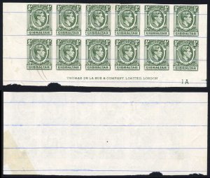 Gibraltar SG121 KGVI 1/2d Green Printers Proof IMPERF on No Wmk Blue-Lined paper