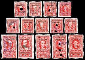 Scott R486//R502 1948 1c-$5.00 Dated Red Documentary Revenues Used F-VF