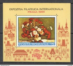 1988 Romania Flowers Art Philatelic Expo Praga Bl246 ** Rm337