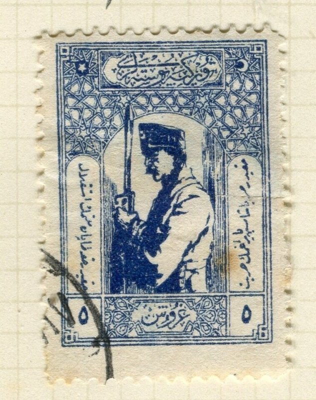 TURKEY; 1922 early local Pictorial issue fine used 5Pi. value