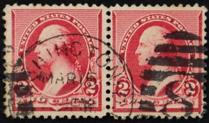 U.S. Used Stamp Scott #220 2c Washington Pair. Supplementary Mail Cancel.