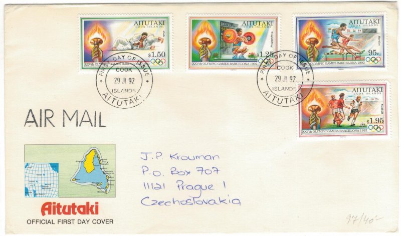 Aitutaki Cook Islands 1992 FDC Stamps Scott 460-463 Sport Olympic Games