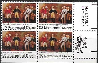 US #1728 MNH Zip Code/Mail Early Block. Surrender at Saratoga, 1777