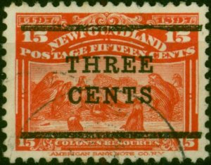 Newfoundland 1920 3c on 15c Bright Scarlet SG146 Good Used