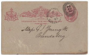 QUEENSLAND 1895 POSTAL CARD ROCKHAMPTON DUPLEX FANCY CANCEL TO BUNDABERG