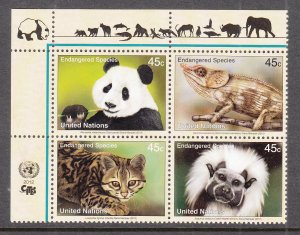 UN New York 1045a Animals Insricption Plate Block MNH VF