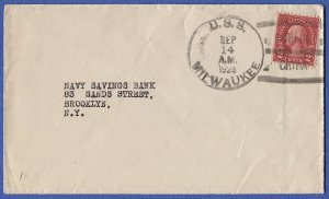 USS MILWAUKEE (CL-5) 1928 Cover from Chefoo, China, VF Sc 634d single