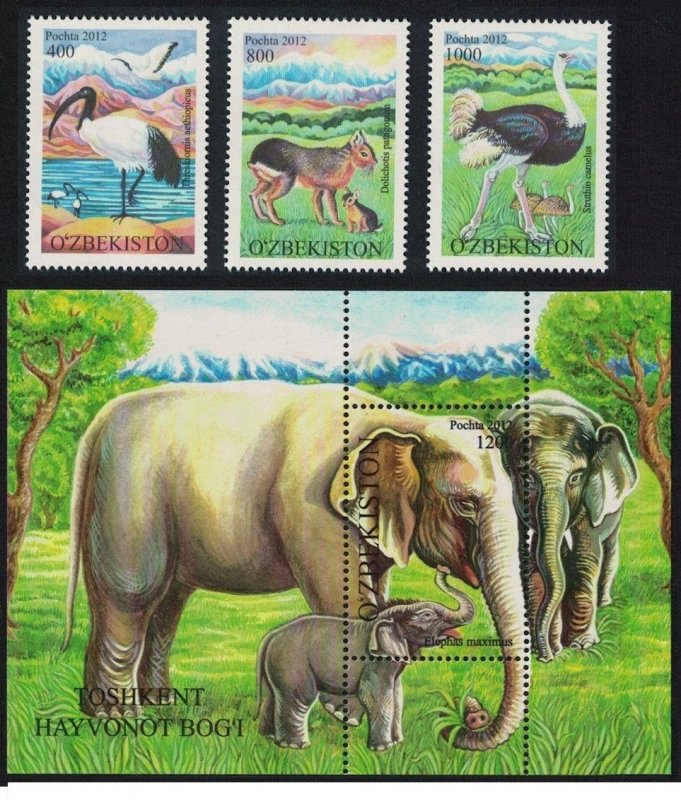 2012 Uzbekistan zoo wild life animals elephants birds set+s/s MNH 123