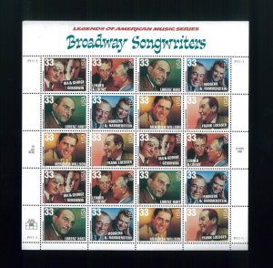 United States 32¢ Broadway Songwriters Postage Stamp #3345-50 MNH Full Sheet