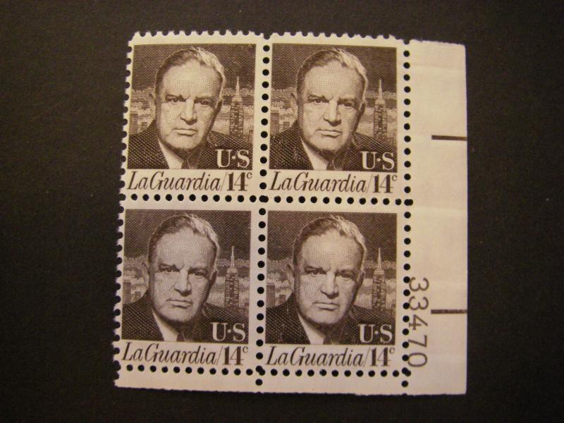 Scott 1397, 14c LaGuardia, PB4 #33470 LR, MNH Prominent Beauty