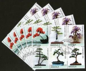 Angola 2000 Bonsai Tree Plant Flower Orchid Flora Setenant BLK/6 Cancelled X5...