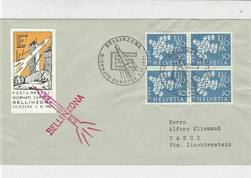 Switzerland 1961 Rocket Slogan Cancel Europa Stamps Cover to Liechtenstein 25830