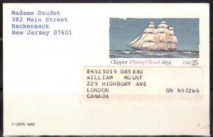 F2165   UNITED STATES   PPD Postcard # UX107      Clipper - Flying Cloud