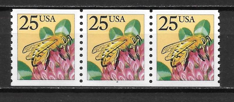 United States 2281f Bee PNC Strip of 3 Plate 2 MNH