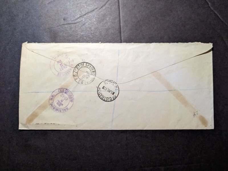 1942 Registered Trinidad and Tobago Airmail Cover to Baltimore MD USA