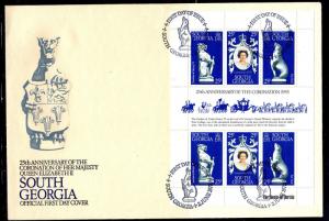 SOUTH GEORGIA #51  1978  QEII  CORONATION ANNIV. S/S  MINT  FDC  (B)