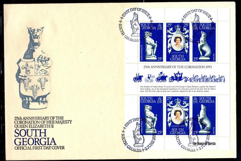 SOUTH GEORGIA #51  1978  QEII  CORONATION ANNIV. S/S  MINT  FDC  (A)