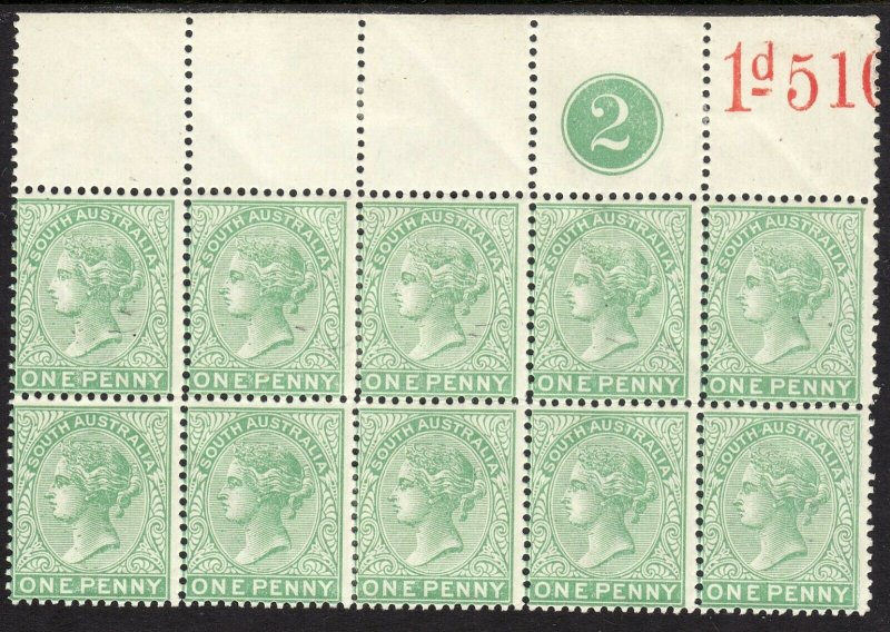 1895 - 1897 South Australia QV 1 penny perf 13 Wmk 73 MNH Sc# 105 BLK 10