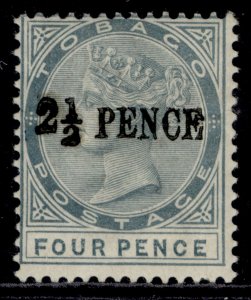 TOBAGO QV SG31v, 2½d on 4d grey, LH MINT. SURCH OVER-INKED