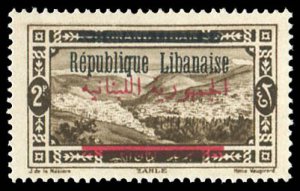 Lebanon #90A, 1928 2p dark brown, red and black overprint, never hinged