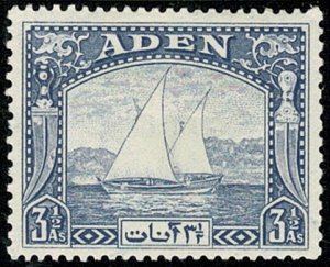 ADEN KG VI 1937 DHOW 3 1/2a GREY-BLUE UNUSED (MH) SG7 Wmk.MSCA P.13x12 VGC