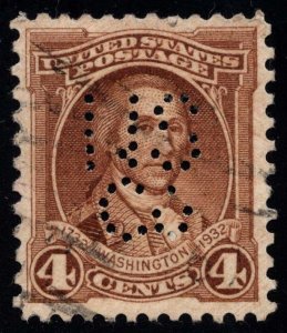 US #709 George Washington; Used Perfin