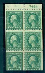 USA 1913-15 Sc#424d 1c green Washington Perf 10 Wmk S/L Booklet pane P#7484 M...