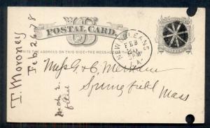 1878 NEW ORLEANS LA & WEDGE CIRCLE fancy cancel on 1¢ card, file punch holes