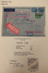 1941 The Hague Netherlands Censored Airmail Express Cover To New York Usa